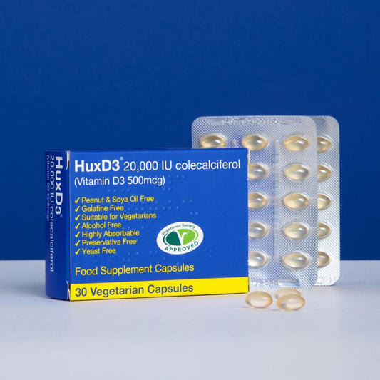 Huxley Europe HuxD3 20,000iu High Strength Vitamin D3 30 Capsules - Supplement - Edible Healthcare Dietary Muscle Fitness