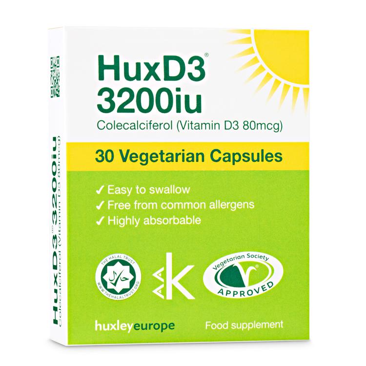 Huxley Europe HuxD3 Vitamin D3 3200iu 30 Capsules for Immune Healthy Bones, teeth and muscles.